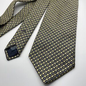 BREUER Silk Neck Tie Geometric Pattern Yellow Blue Men's Formal